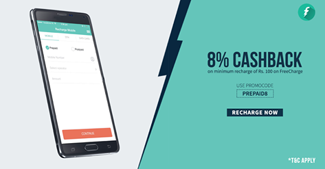 India Desire : Freecharge PREPAID8: Get Flat 8% Cashback On Minimum Recharge Of Rs. 100 From Freecharge